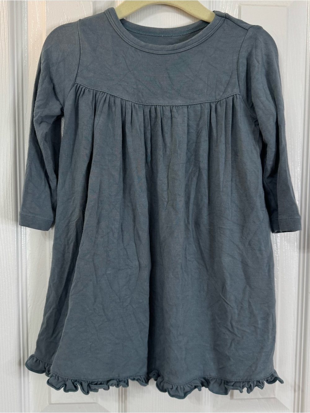 Kickee Pants Blue Gray Slate Long-Sleeve Ruffle Hem Dress 12-18 Months Bamboo